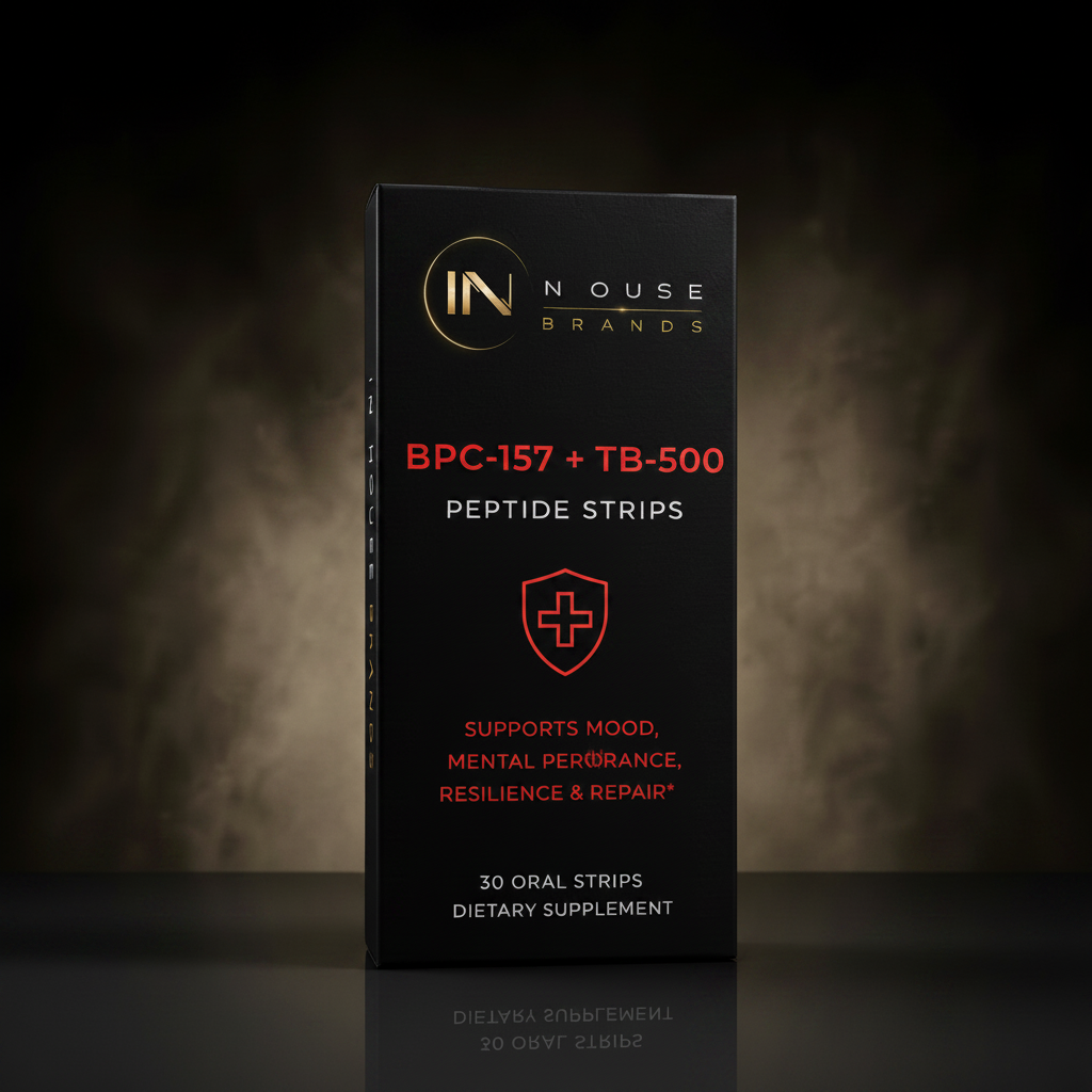 InHouse Brands BPC-157 + TB-500 Peptide Strips black box red accent packaging