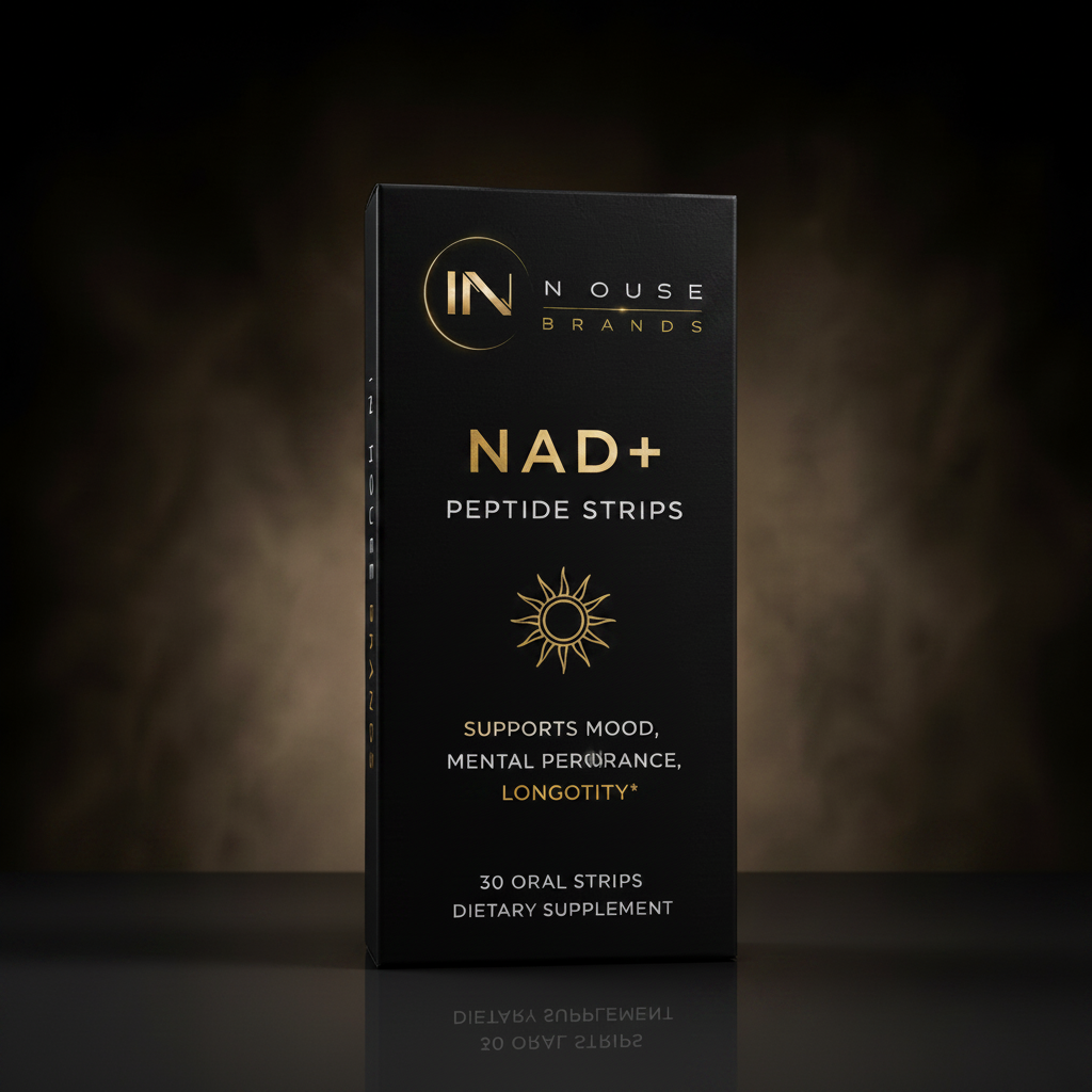 InHouse Brands NAD+ Peptide Strips black box gold accent packaging