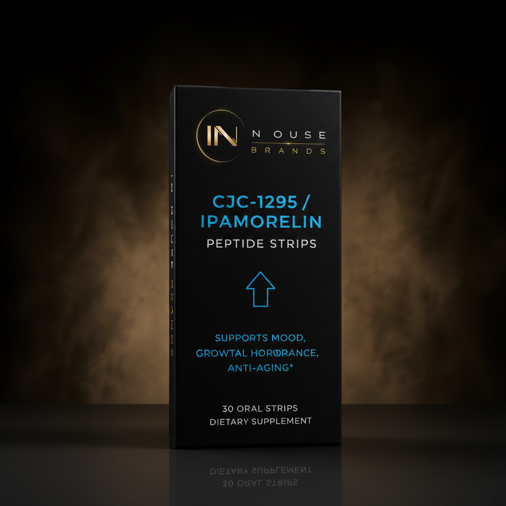 InHouse Brands CJC-1295 Ipamorelin Peptide Strips black box blue accent packaging